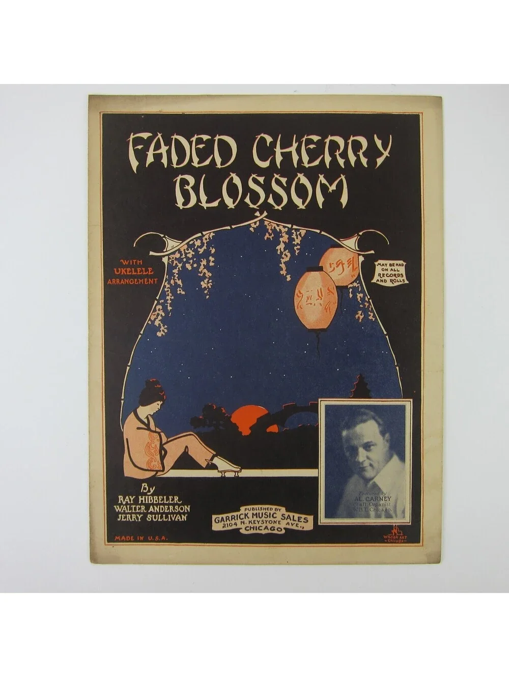 Sheet Music Faded Cherry Blossom Hibbeler Anderson Al Carney Cover Vintage 1926
